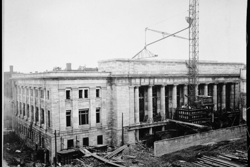 Historic photo of outside of Union Depot under construction