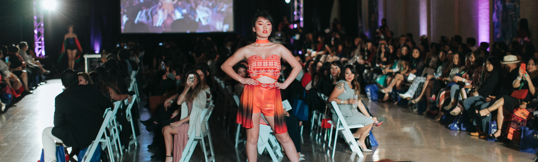 Model standing in Waiting Room for fashion show