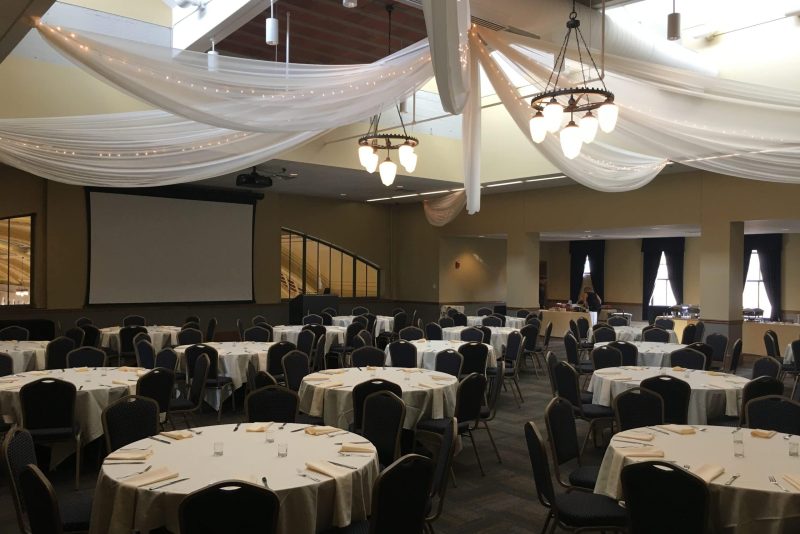 Red Cap Room with tables and drapes