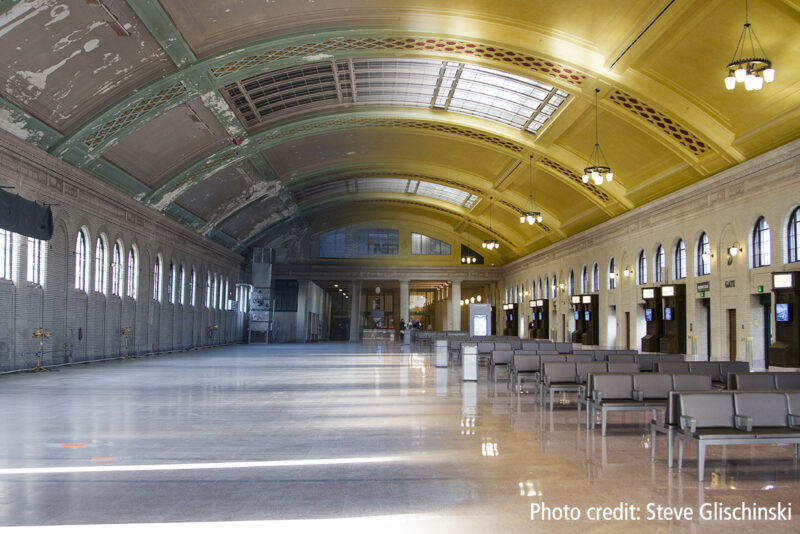 Before and after shot of Union Depot's Waiting Room transformation