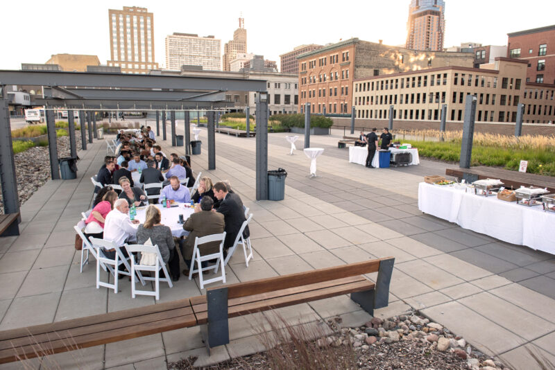 People gathering on Union Depot's East Plaza for event