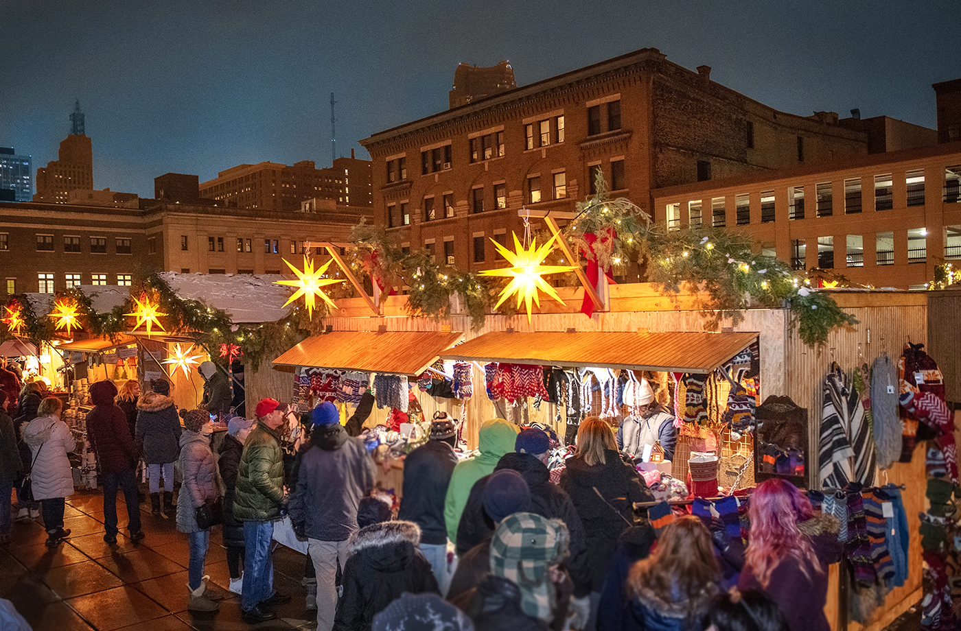 European Christmas Market at night