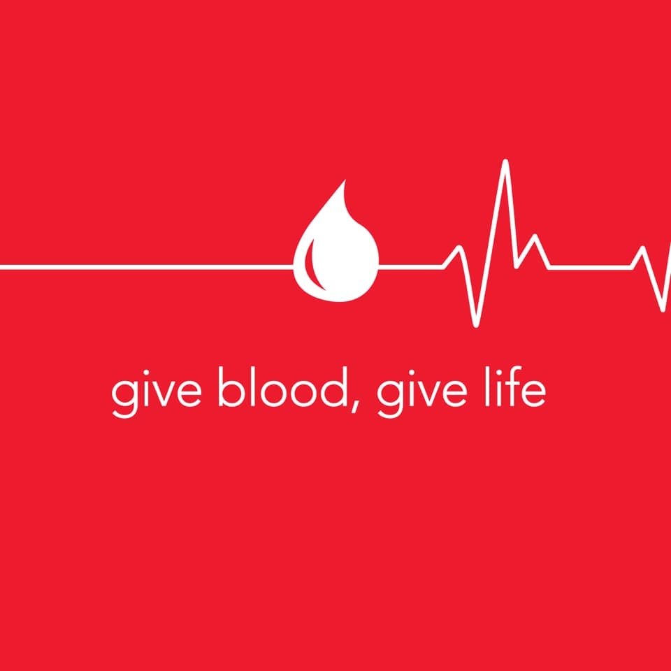 heart monitor graphic that reads "give blood, give life"
