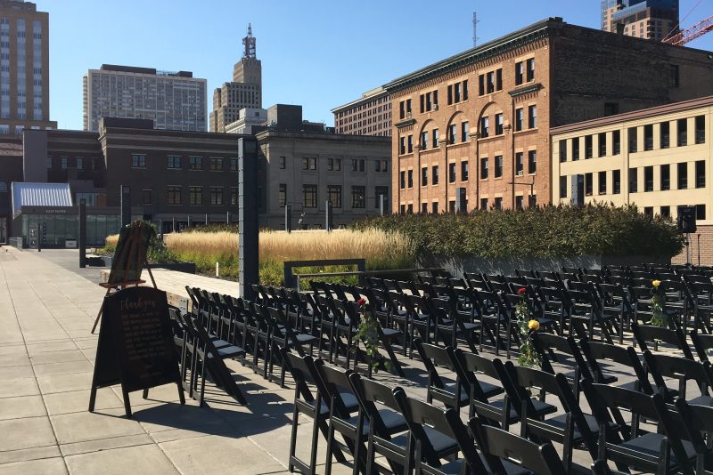 East Plaza with chairs set up for wedding