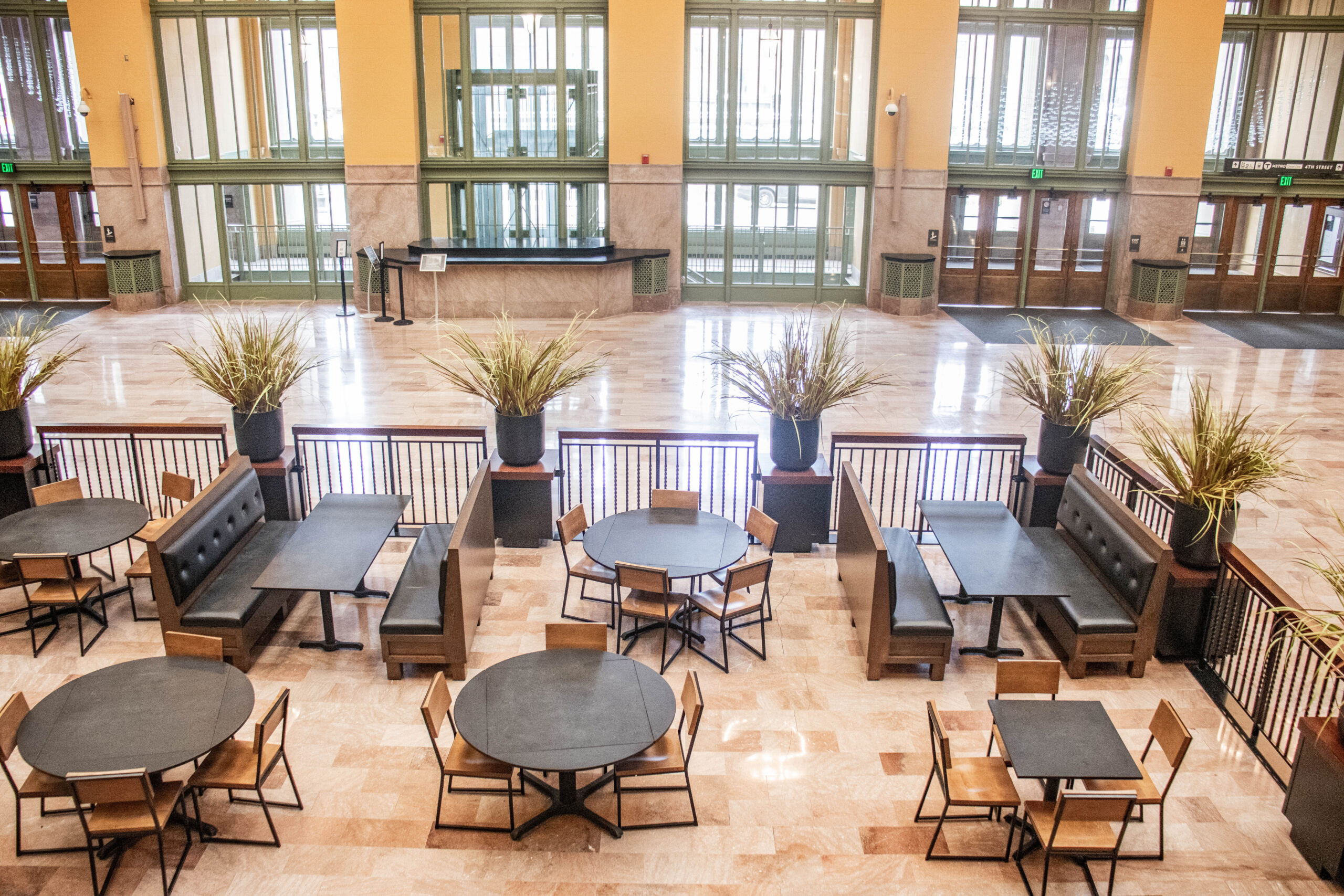 View from above of dining area at Union Depot
