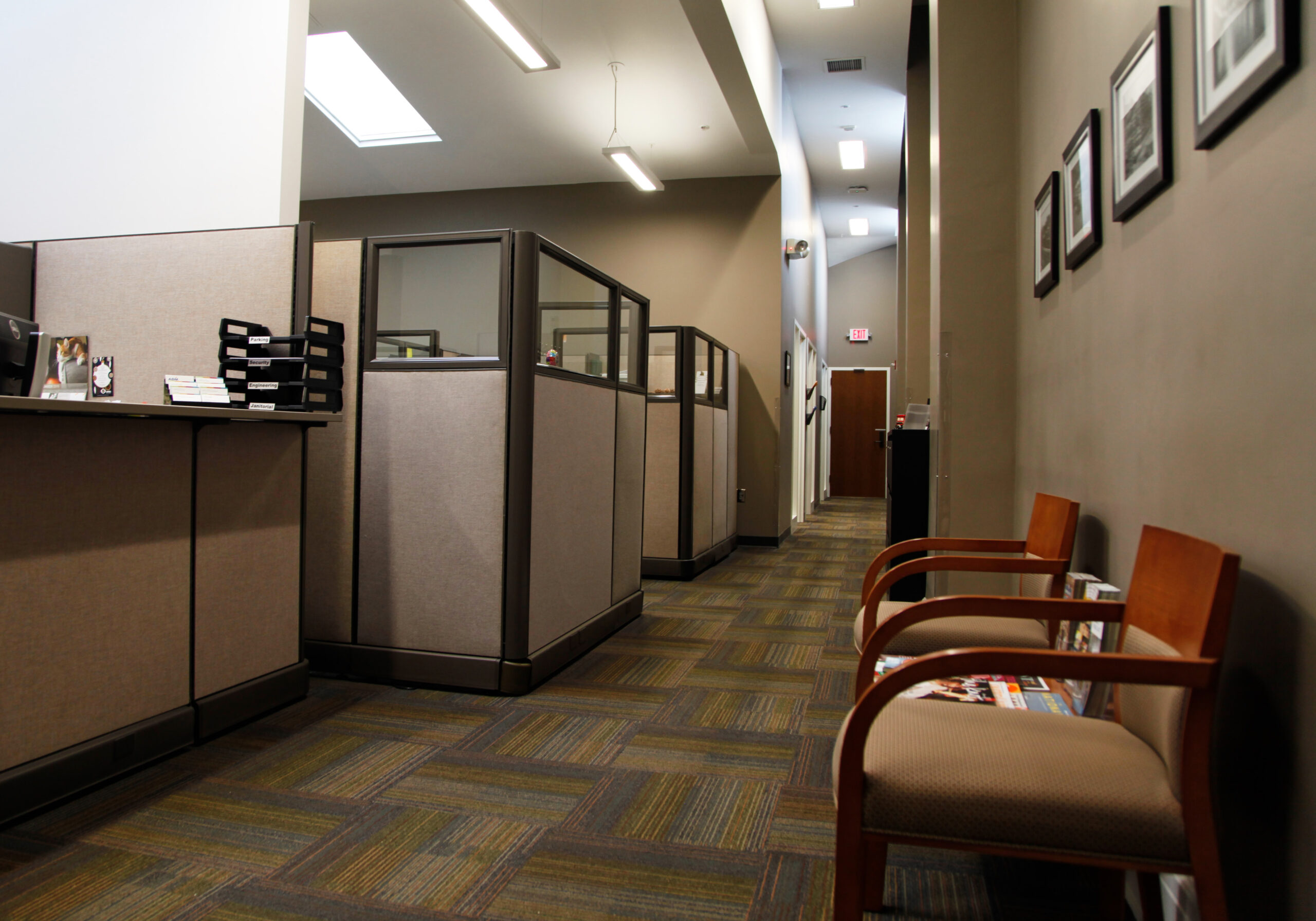 Interior waiting area in Suite 300 at Union Depot