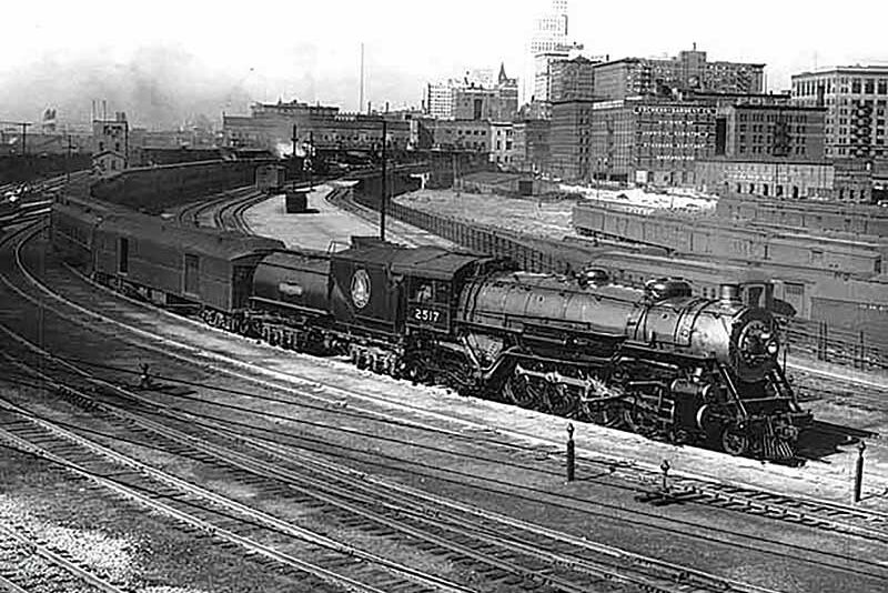 Steam train in Union Depot railyard