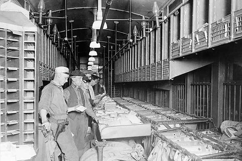 Interior of a railway mail train