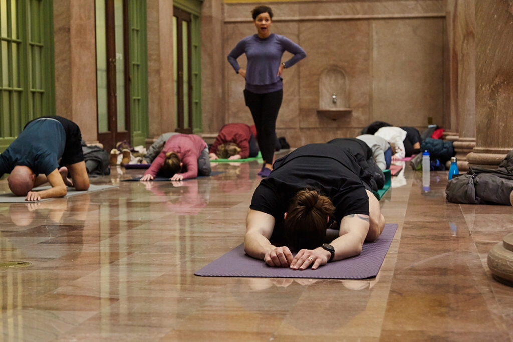 People doing yoga at Union Depot